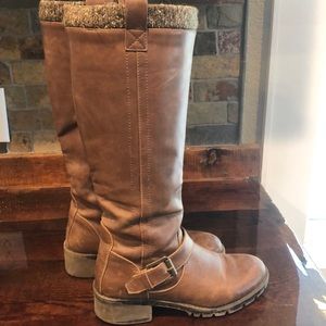 Brown Tall Boots with Buckle and Faux Sock